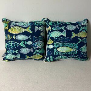 Pillow Perfect Throw Pillows Set of 2 Multicolor Fish Indoor/Outdoor 18" Square